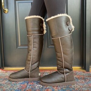 UGG Leather Shearling Over the Knee Bailey Button Boots Lotus Brown RARE size 7